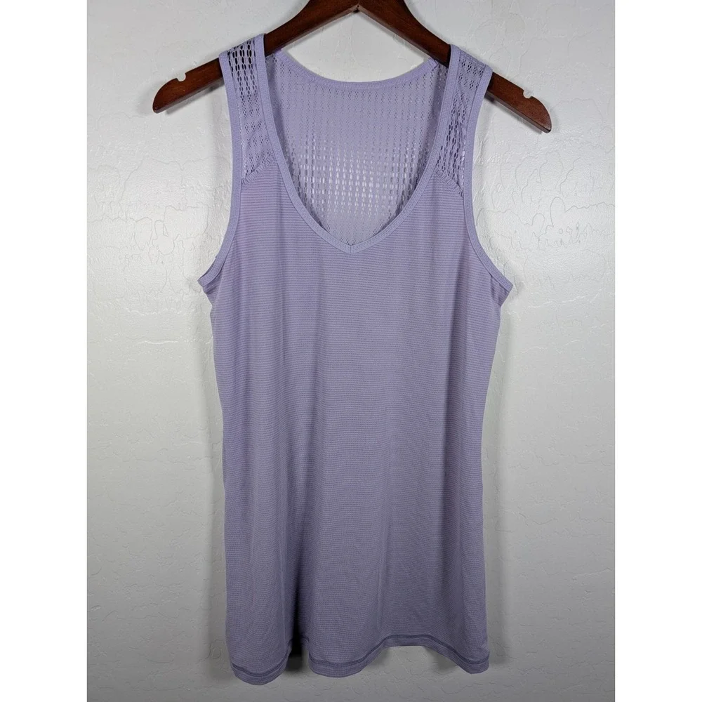 Lululemon Tank Top Women 6 Purple Athletic Lace Back V-Neck Striped Stretch Top